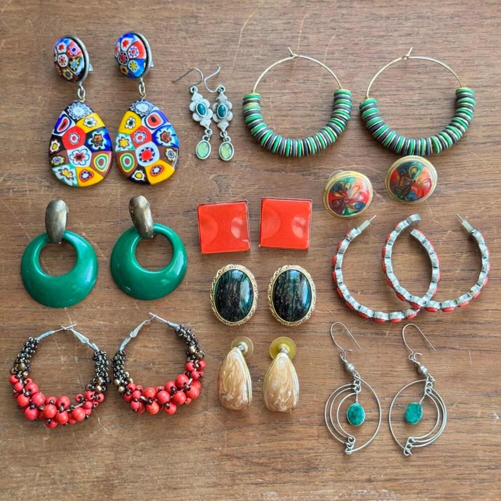 Lot of 11 Vintage and Modern Colorful Southwestern Bohemian Earrings